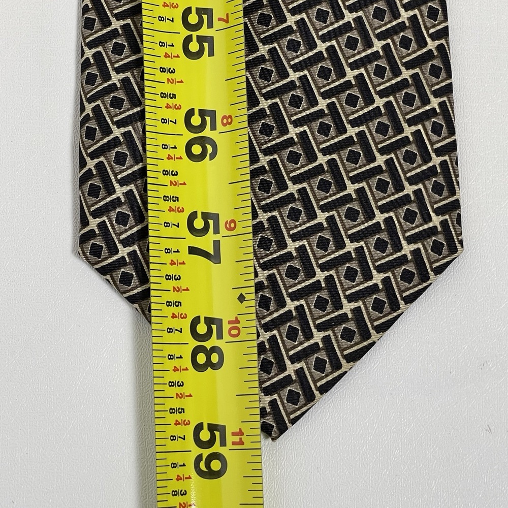Brooks Brothers Black Brown Necktie Tie Silk Geometric USA Squares Diamonds - Picture 5 of 5